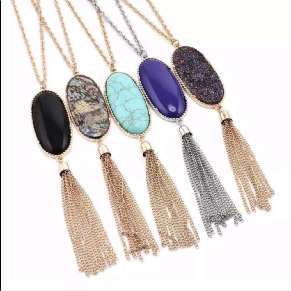 New! Purple Druzy Stone Tassel Necklace - Picture 7 of 8